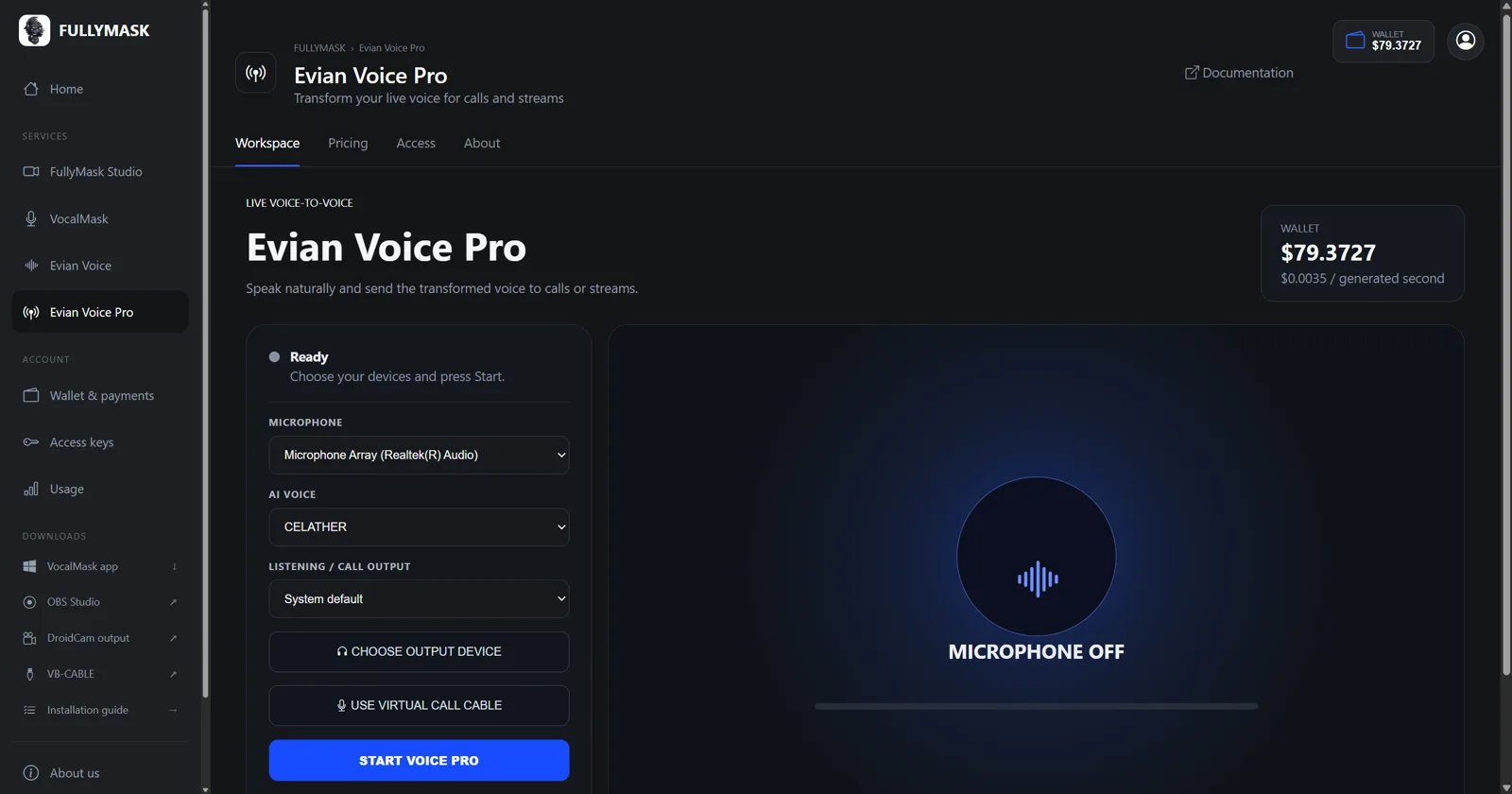 Evian live voice workspace